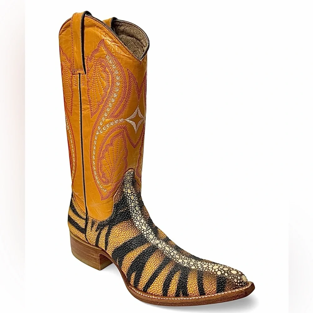 Aguila Real Wild Thang Tiger-Ray Exotic Print Western Boots Men’s 7 M